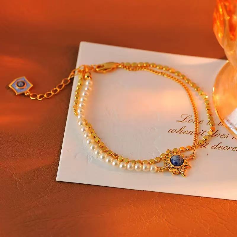 Double-layer Chain Design Eight-Pointed Star Pearl Bracelet