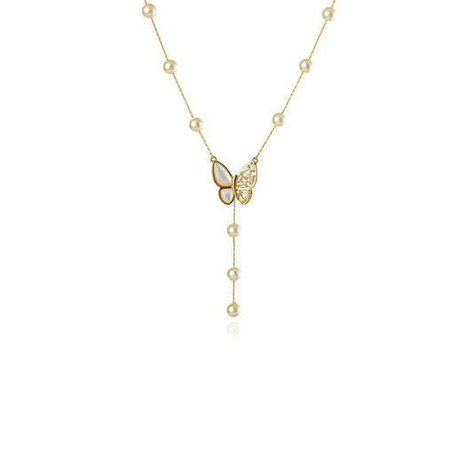 Butterfly Pendant Design Natural Freshwater Pearl Necklace