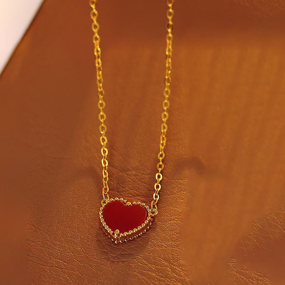 Red Agate Love Heart Design Necklace