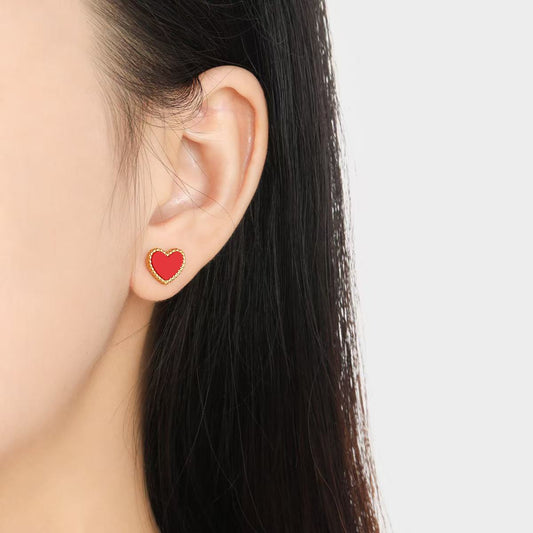 Red Agate Love Heart Design Earring