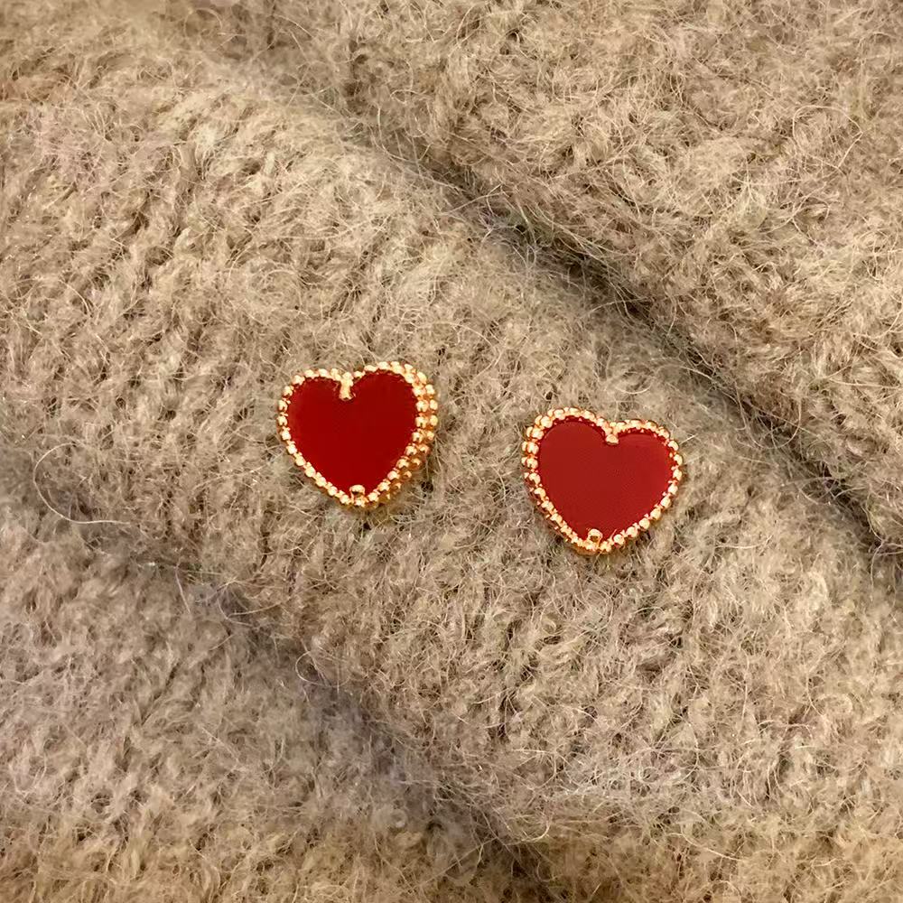 Red Agate Love Heart Design Earring