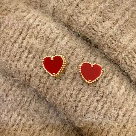 Red Agate Love Heart Design Earring