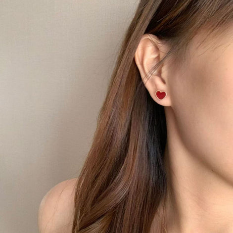 Red Agate Love Heart Design Earring