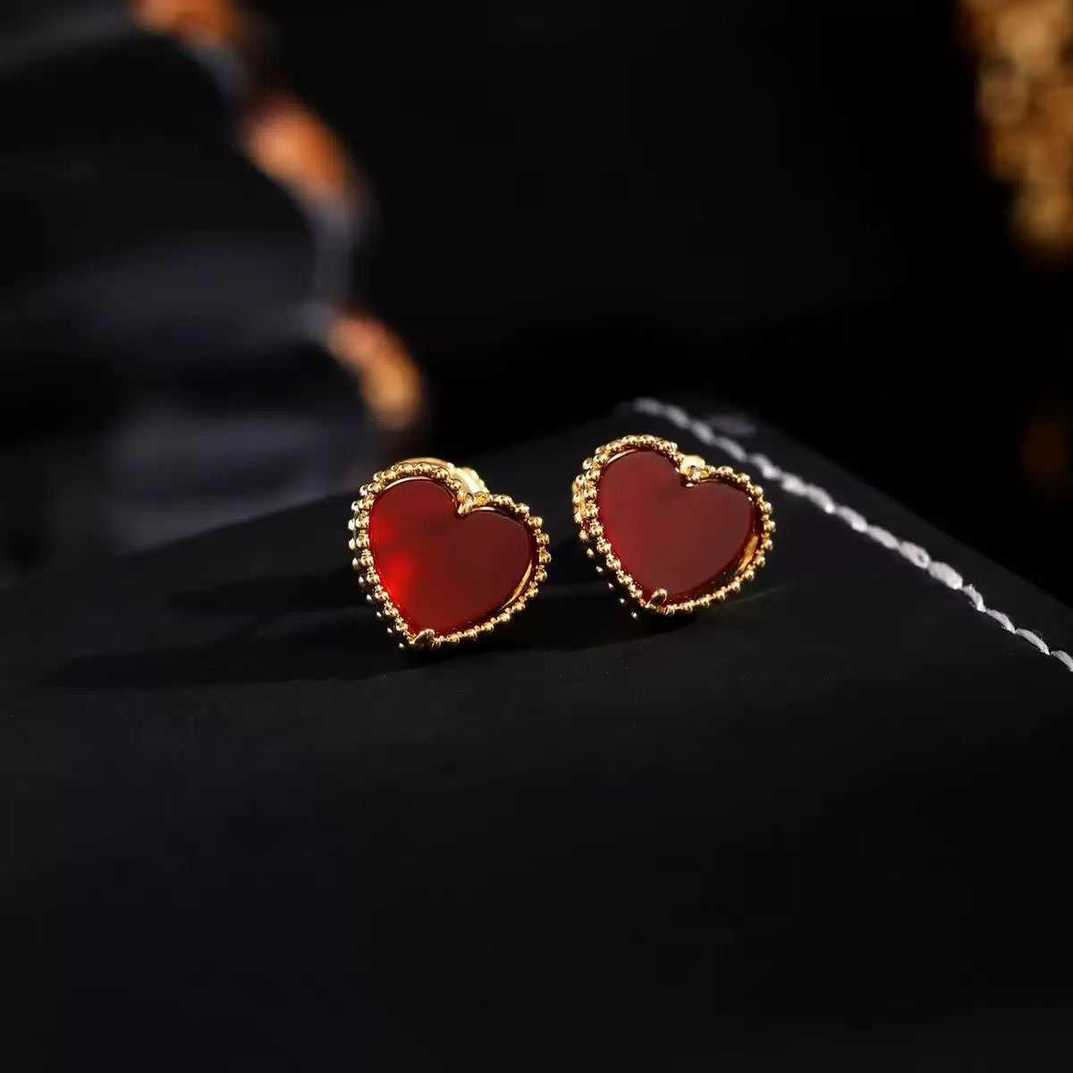 Red Agate Love Heart Design Earring