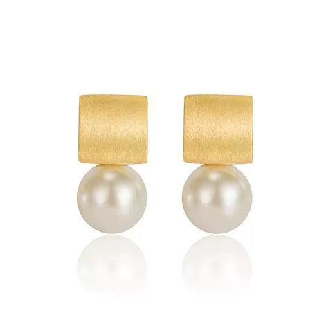 Geometric Square Design Pearl Earring