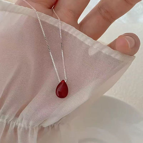 Water-Drop Design Agate Pendant S925 Necklace