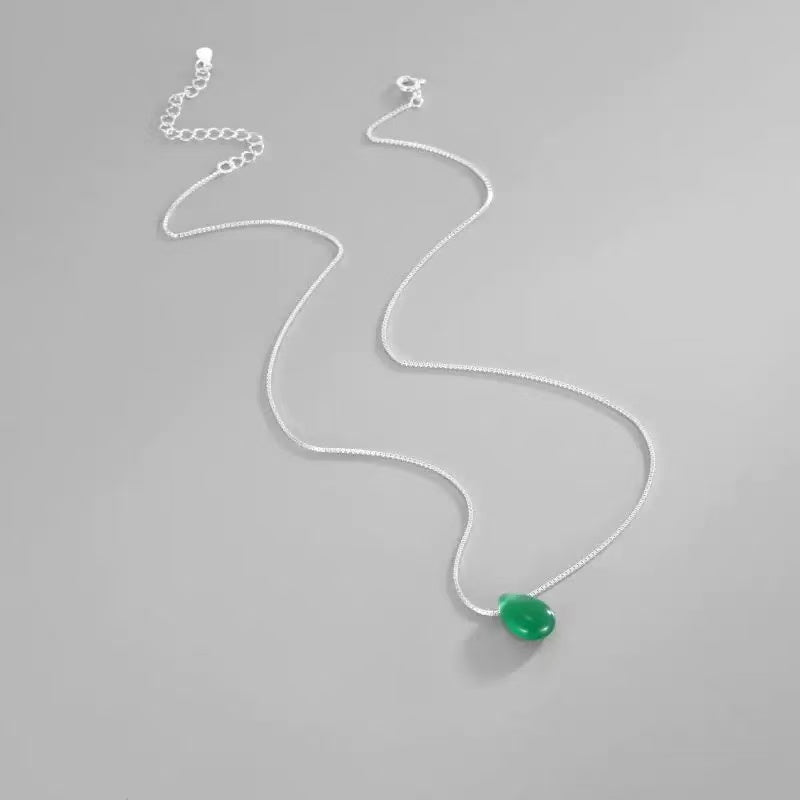 Water-Drop Design Agate Pendant S925 Necklace