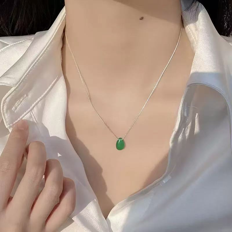 Water-Drop Design Agate Pendant S925 Necklace