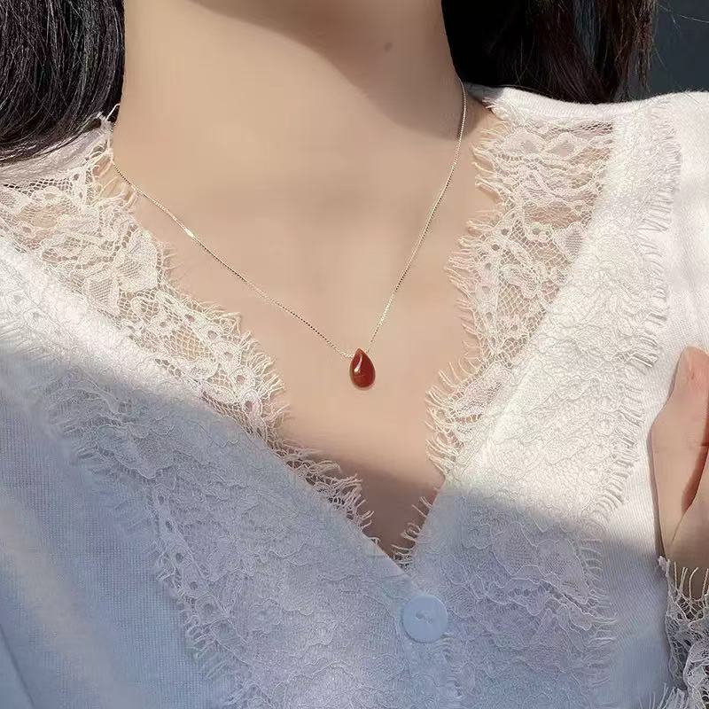 Water-Drop Design Agate Pendant S925 Necklace