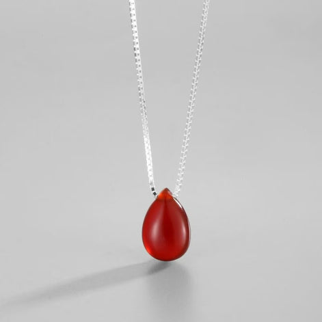 Water-Drop Design Agate Pendant S925 Necklace