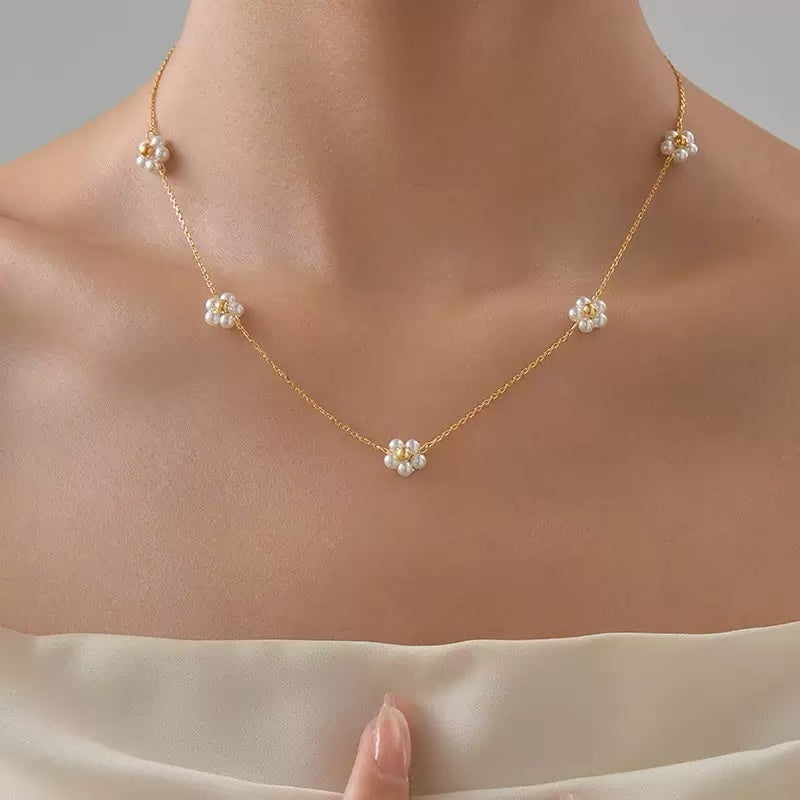 Flower Design S925 Pearl Necklace