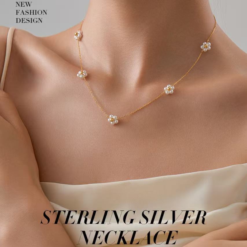 Flower Design S925 Pearl Necklace
