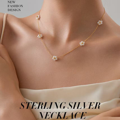 Flower Design S925 Pearl Necklace