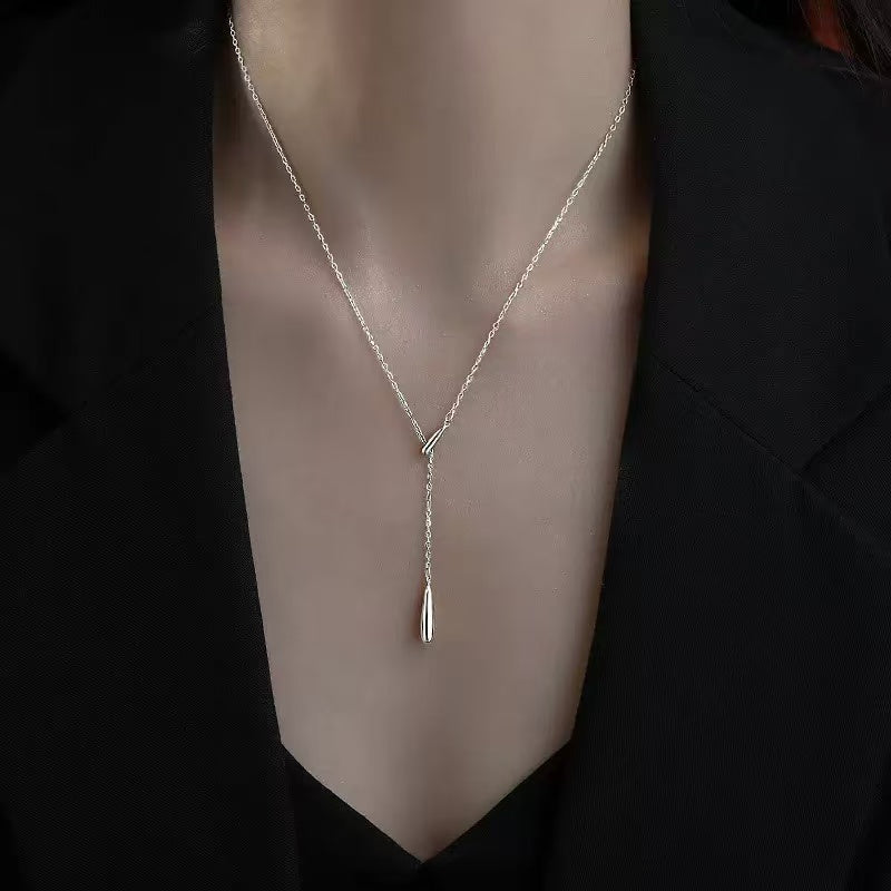 Tassel Design Teardrop Pendant S925 Sterling Silver Necklace