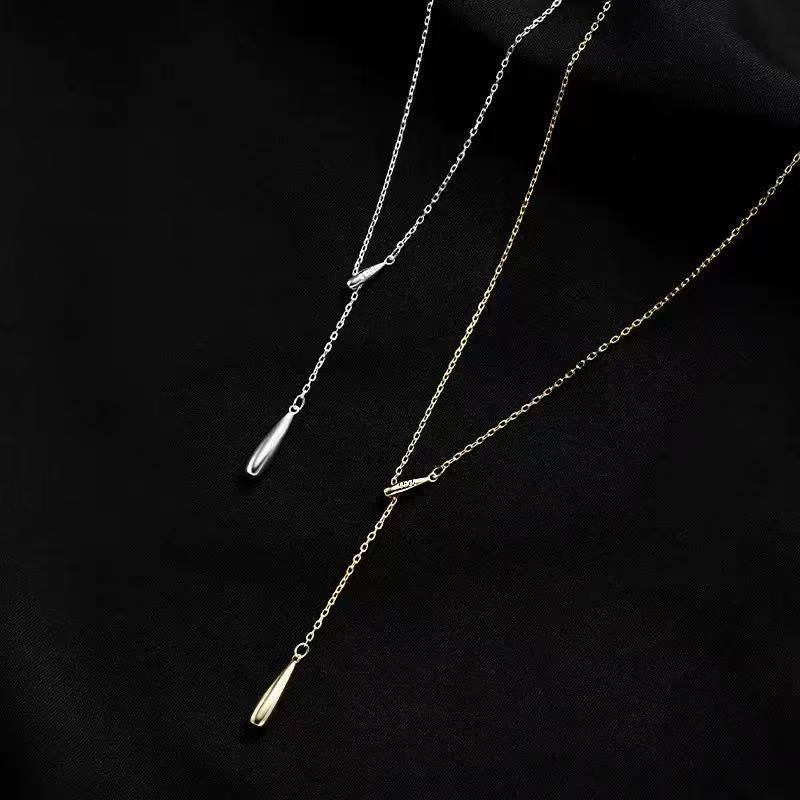 Tassel Design Teardrop Pendant S925 Sterling Silver Necklace