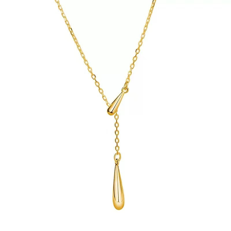 Tassel Design Teardrop Pendant S925 Sterling Silver Necklace