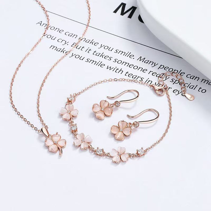Rose Gold Four Leaf Clover Cat's Eye SET