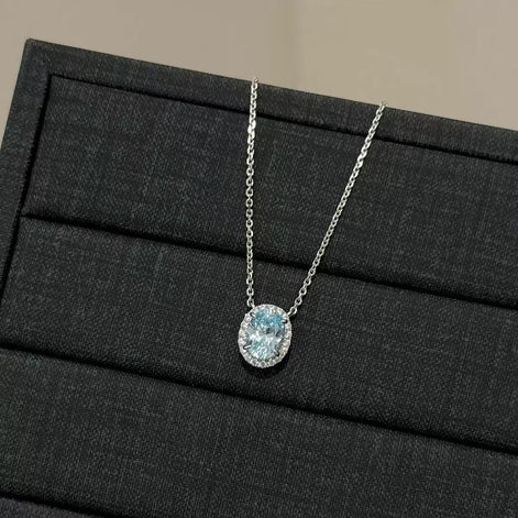 High Carbon Diamond S925 Silver Blue Oval SET-Necklace & Ring
