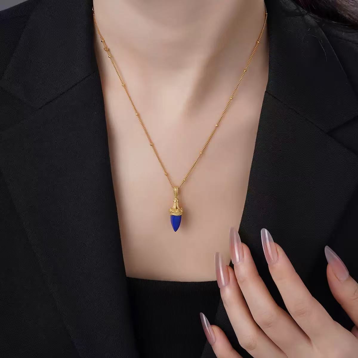 Original Designer - Starburst Droplet of Blue Cone Necklace