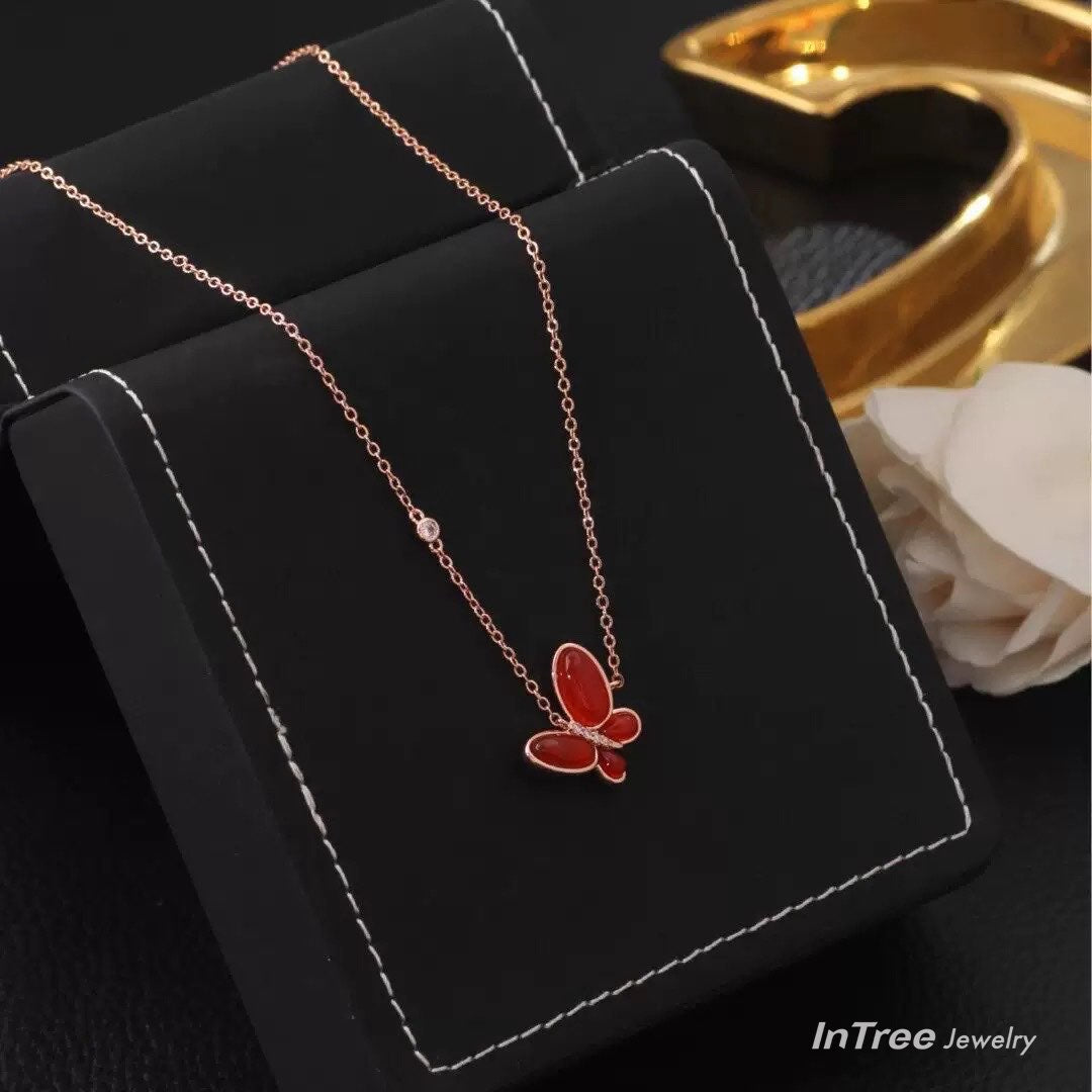 Red Agate Butterfly Style Necklace SET