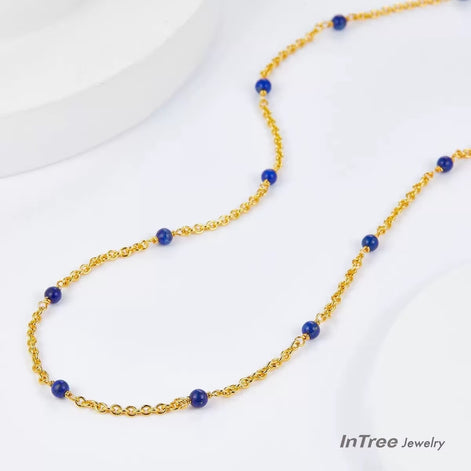 Original Designer -Lapis Scattered on Golden String Necklace