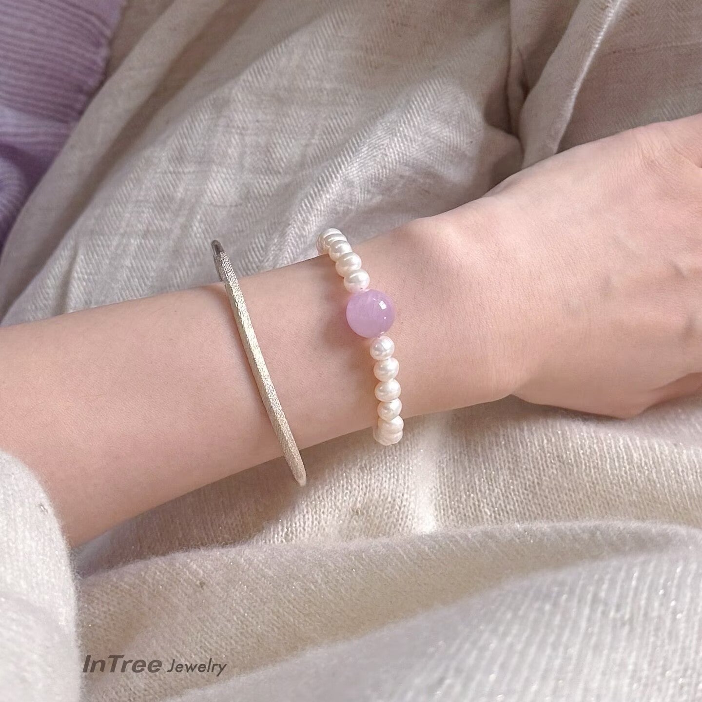 Natural Kunzite Beaded Bracelet