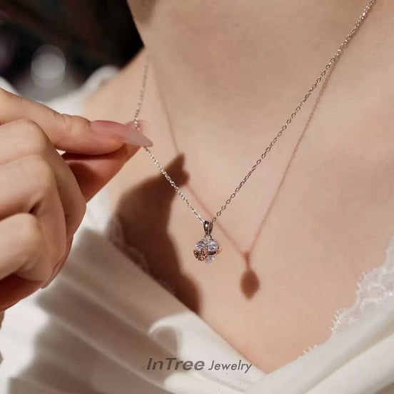 S925 Sterling Silver Bow Love Heart Necklace