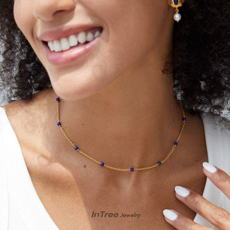 Original Designer -Lapis Scattered on Golden String Necklace