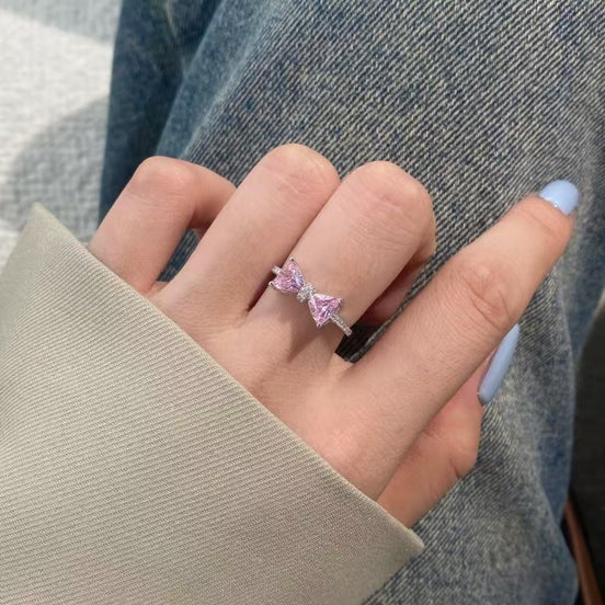 Pink Bow S925 Sterling Silver Ring