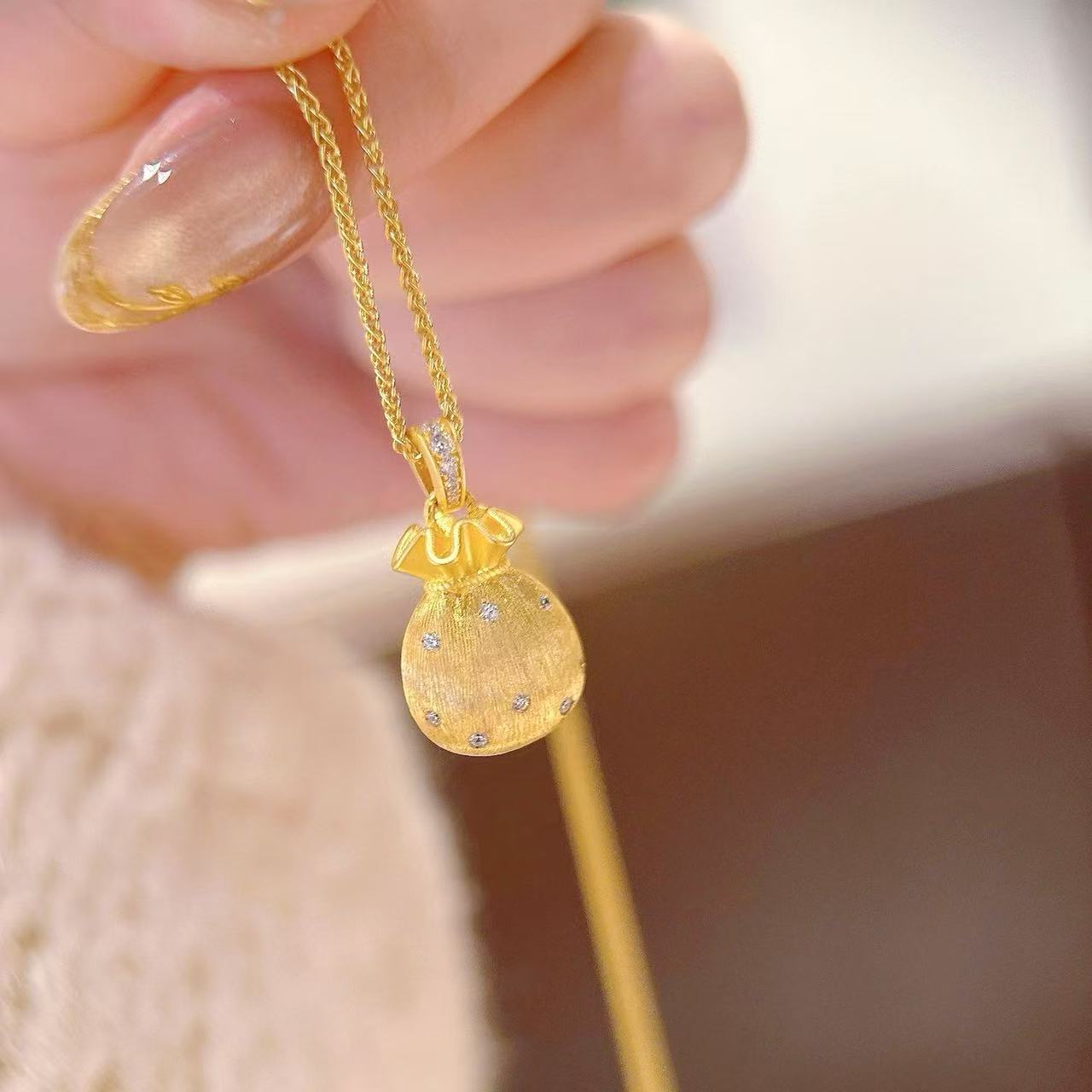 18K Gold Plated Necklace S925 Sterling Silver-Based Lucky Bag Pendant