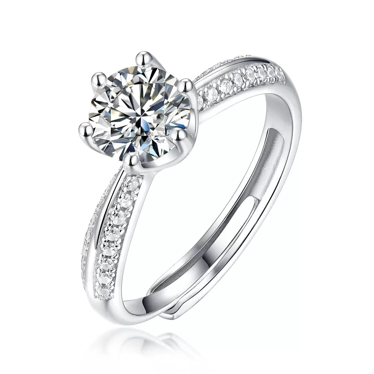 S925 Sterling Silver Moissanite Ring With 1 Ct Diamond