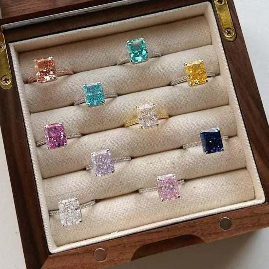 S925 Sterling Silver Ring with High Carbon Diamond Colored Zircon