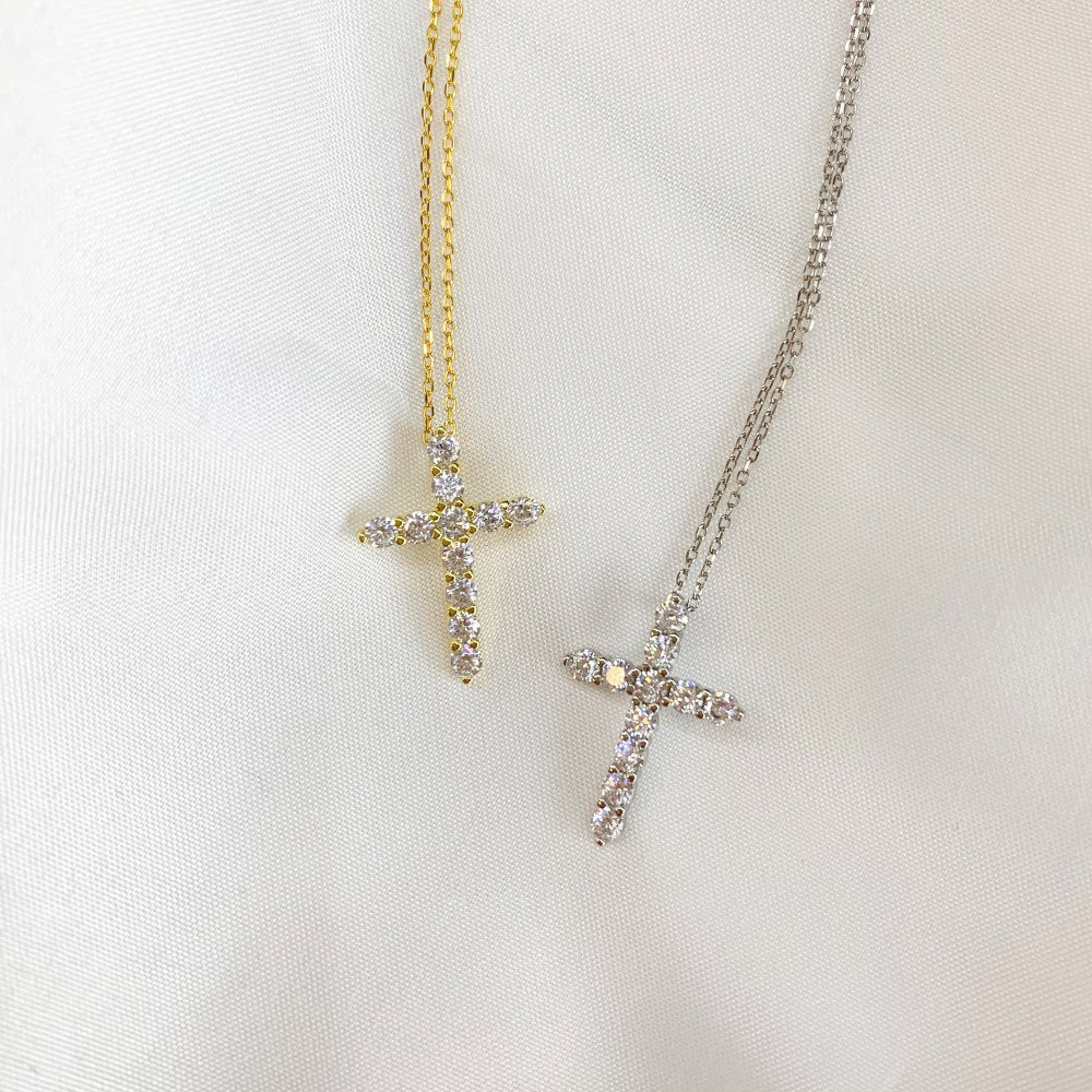 S925 Sterling Silver Cross Necklace Set with premium Zircon