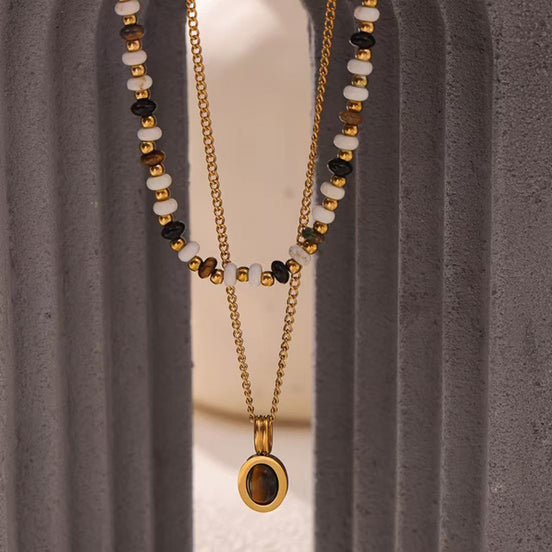 Maillard Style Beaded Necklace Tigereye Pendant