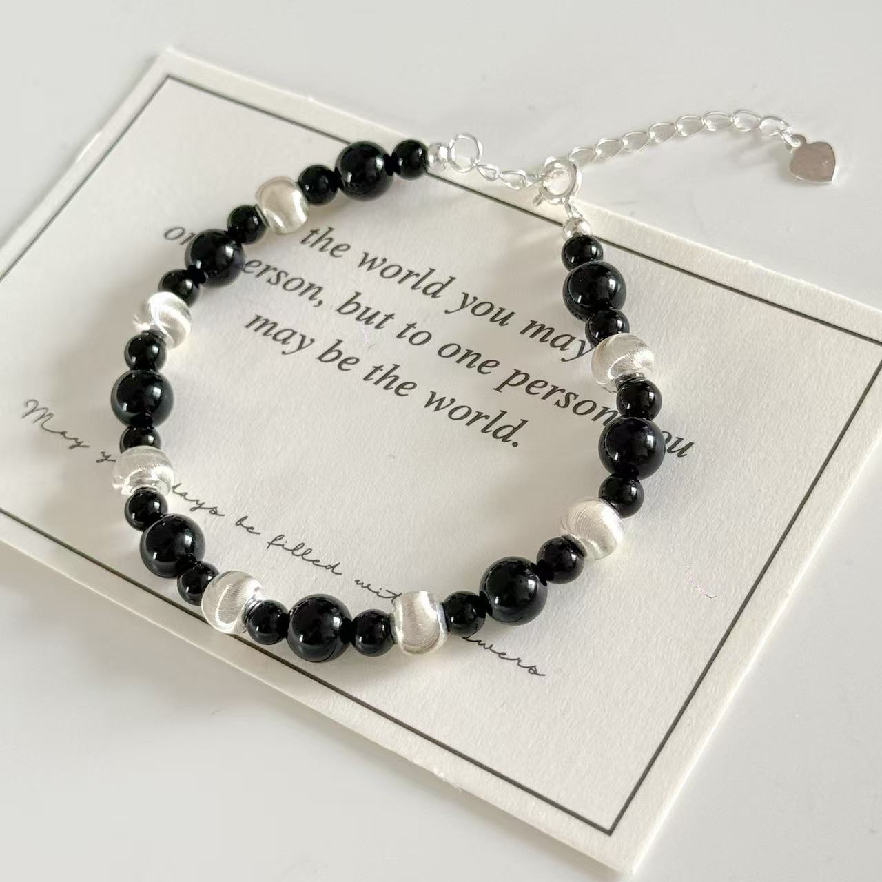Black Agate Silver Bracelet