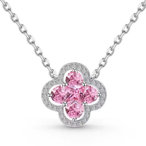 Four-leaf Clover S925 Sterling Silver Necklace set with Premium Zircon