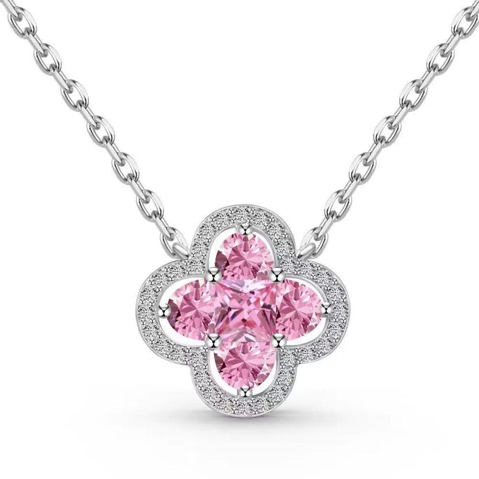 Four-leaf Clover S925 Sterling Silver Necklace set with Premium Zircon