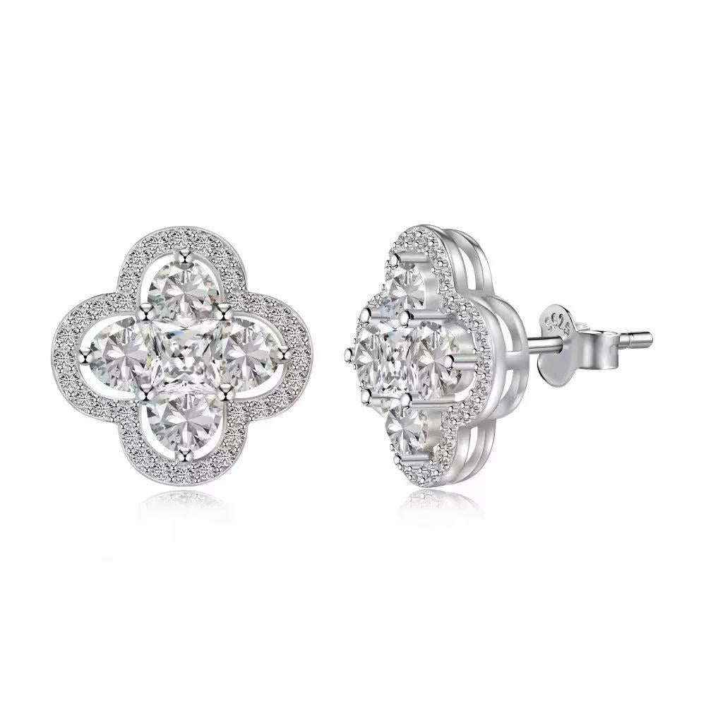 Four-leaf Clover S925 Sterling Silver Earrings set with Premium Zircon
