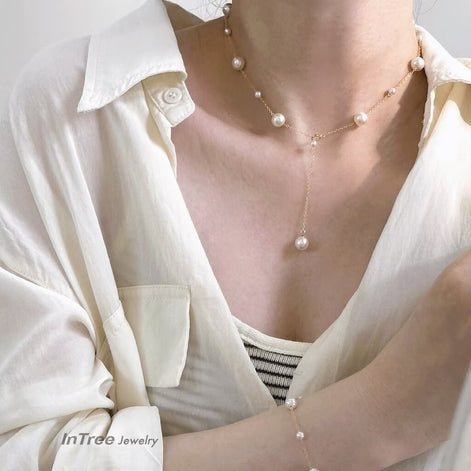 DZK 14K Gold Plated Pearl Necklace