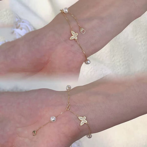 Butterfly Pendant Design Pearl Bracelet