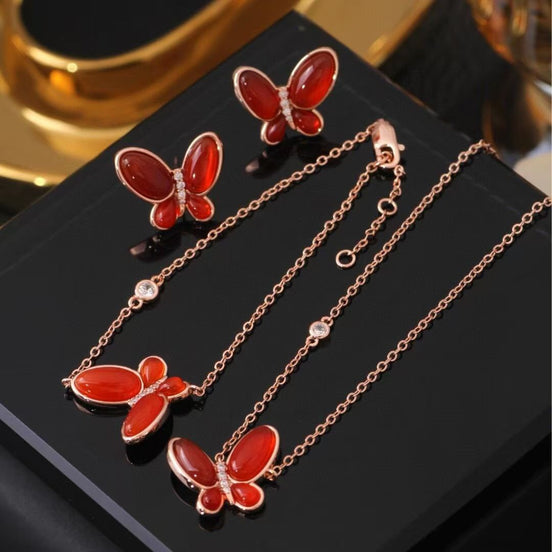 Red Agate Butterfly Style Necklace SET