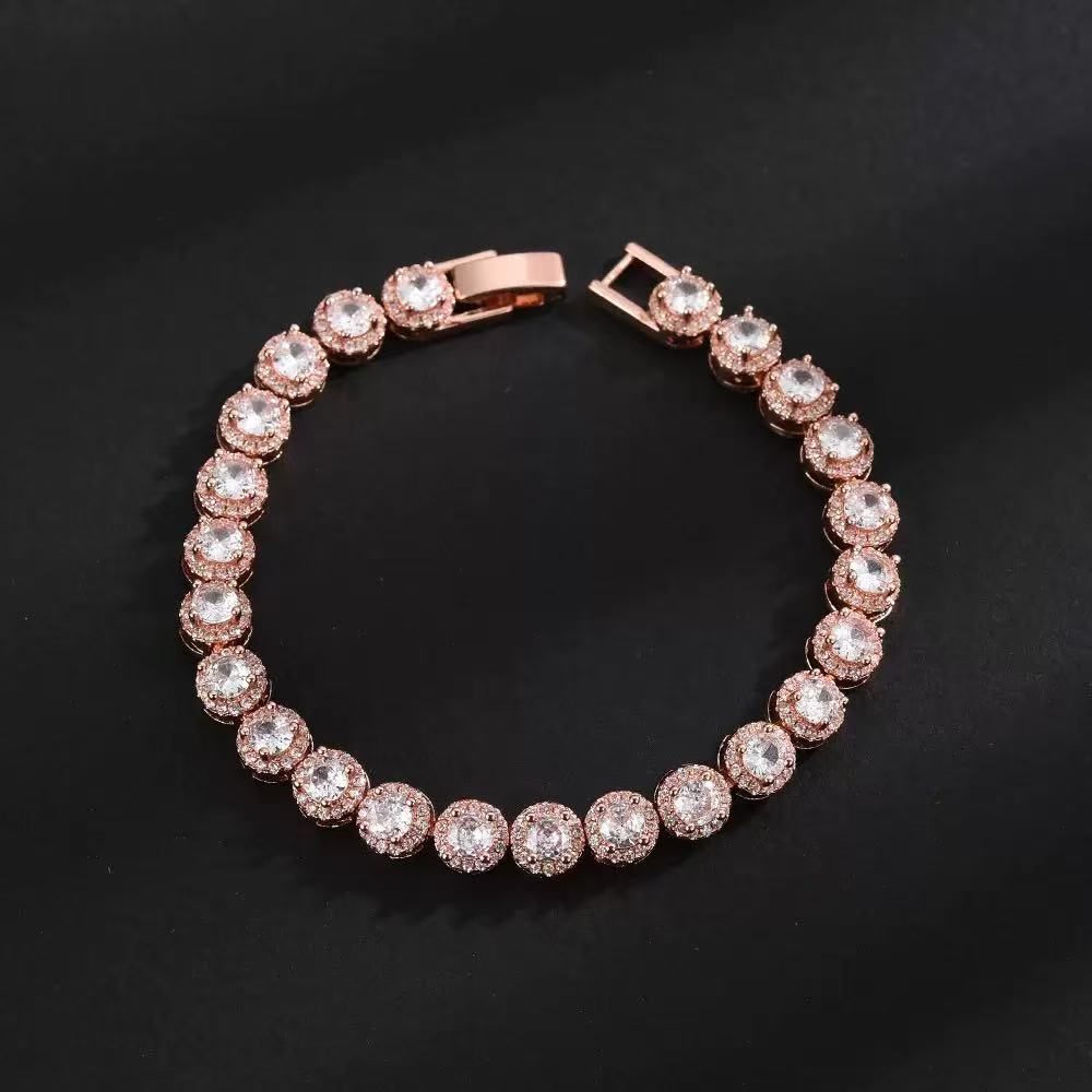 18K Gold-plated Copper Based Bracelet Full Set with 3A Zircon