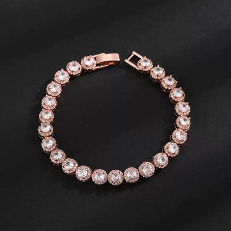 18K Gold-plated Copper Based Bracelet Full Set with 3A Zircon