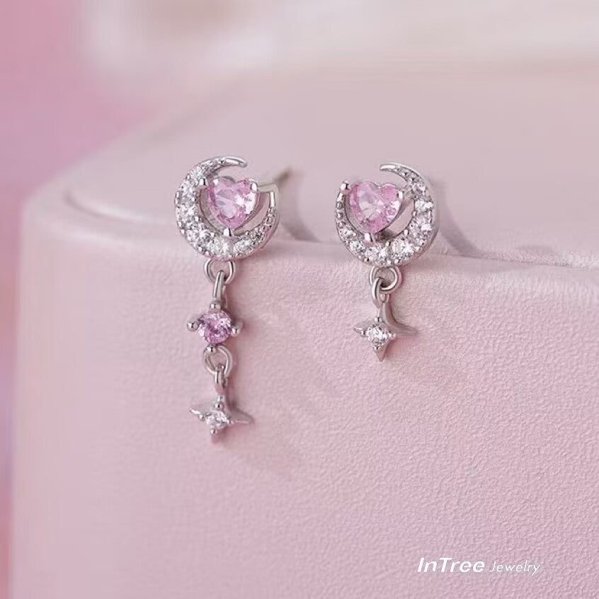 S999 Silver Moon Heart Design Necklace SET