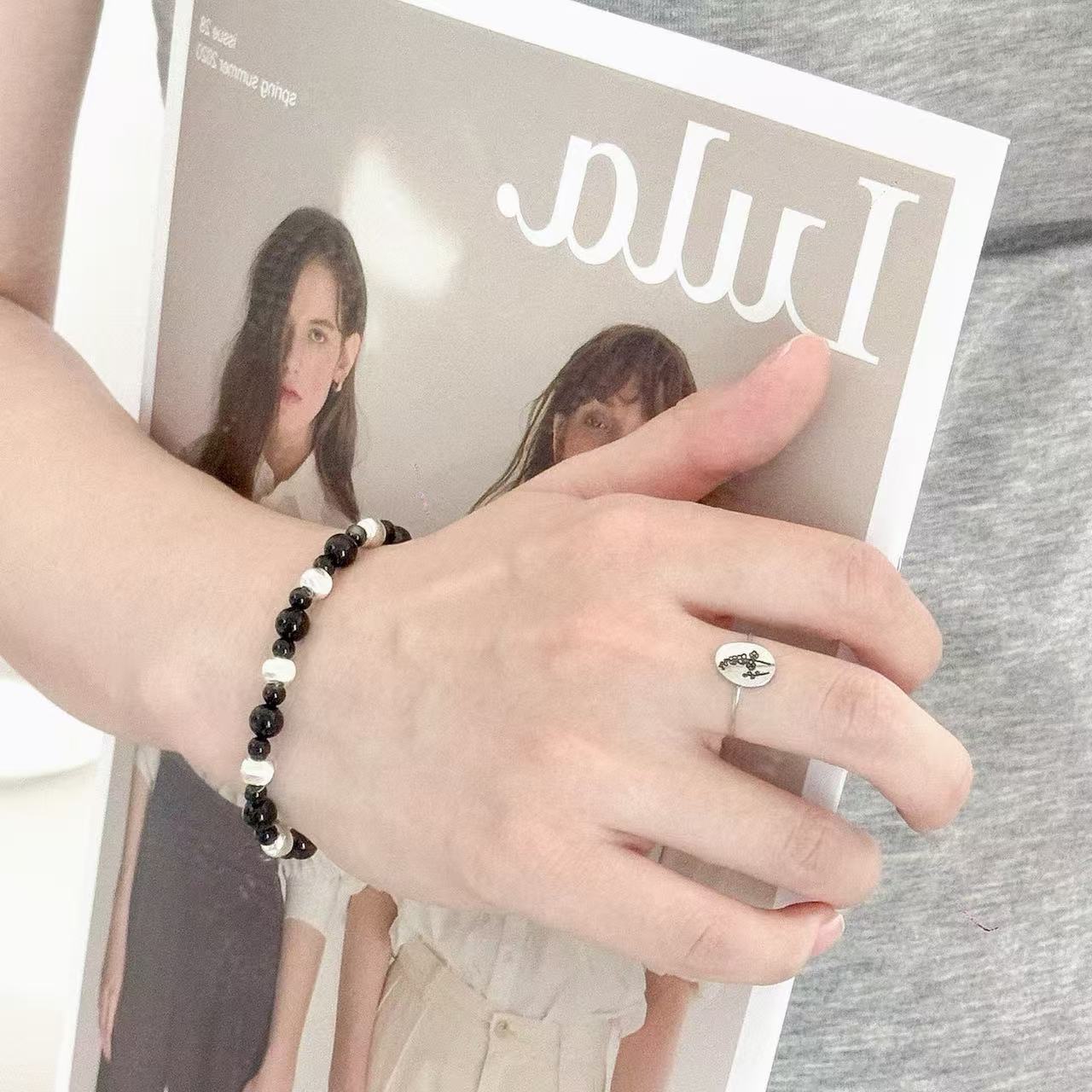 Black Agate Silver Bracelet