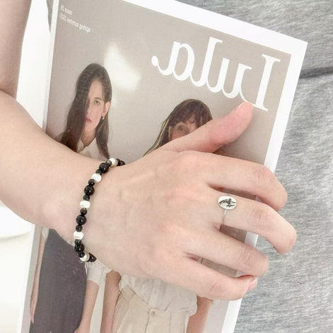 Black Agate Silver Bracelet