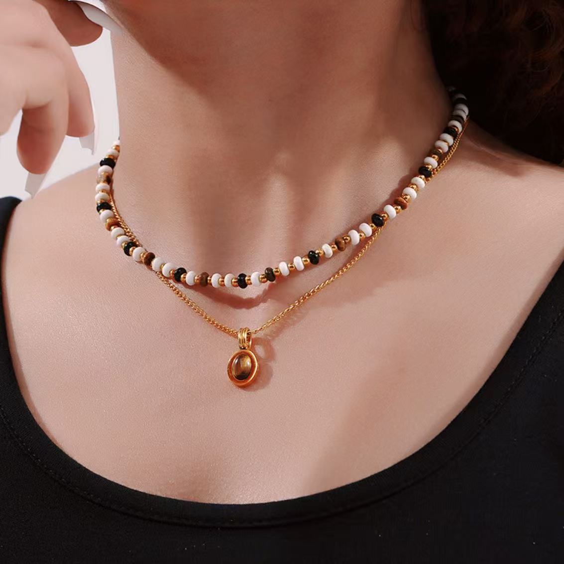 Maillard Style Beaded Necklace Tigereye Pendant