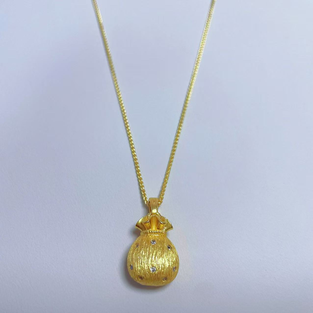 18K Gold Plated Necklace S925 Sterling Silver-Based Lucky Bag Pendant