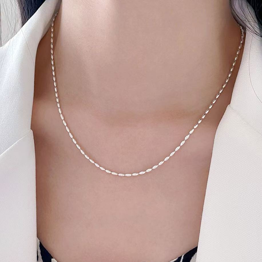 Olive Bead S925 Sterling Silver Necklace