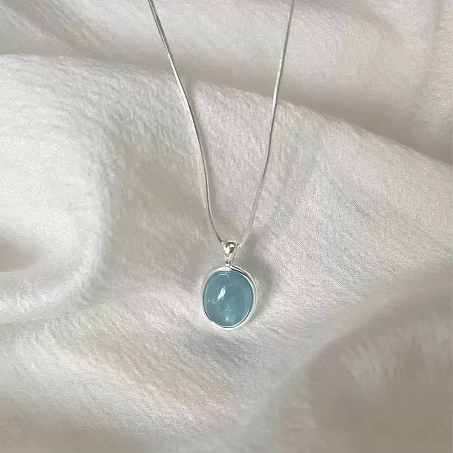 S925 Sterling Silver Aquamarine Necklace